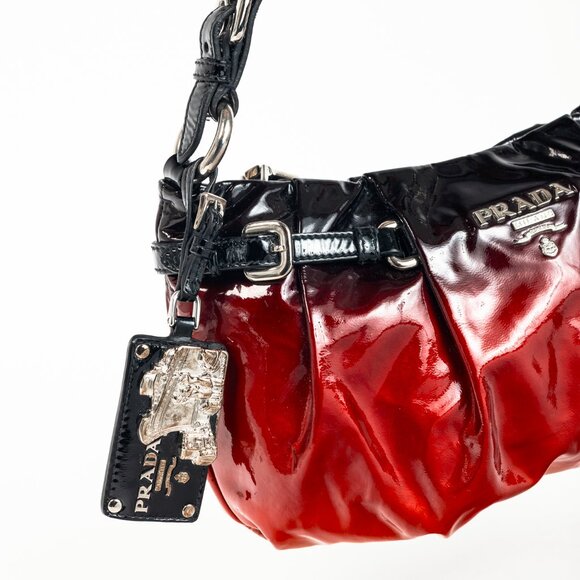 Prada Rosso & Argento Vernice Sfumata Gradient Patent Leather Handbag - Picture 7 of 14
